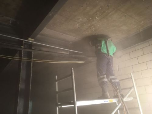 Click Here To Enlarge This Photo Of Sandblasting and Airless Spraying of Steel Beams, Film Studio, Chiswick, London