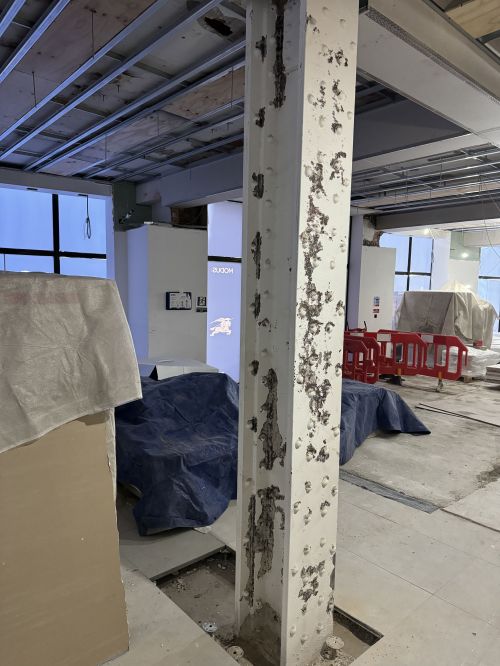 Click Here To Enlarge This Photo Of Sand Blasting Steel Columns at Burberry HQ