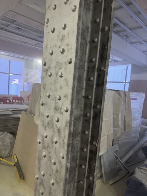 Click Here To Enlarge This Photo Of Sand Blasting Steel Columns at Burberry HQ